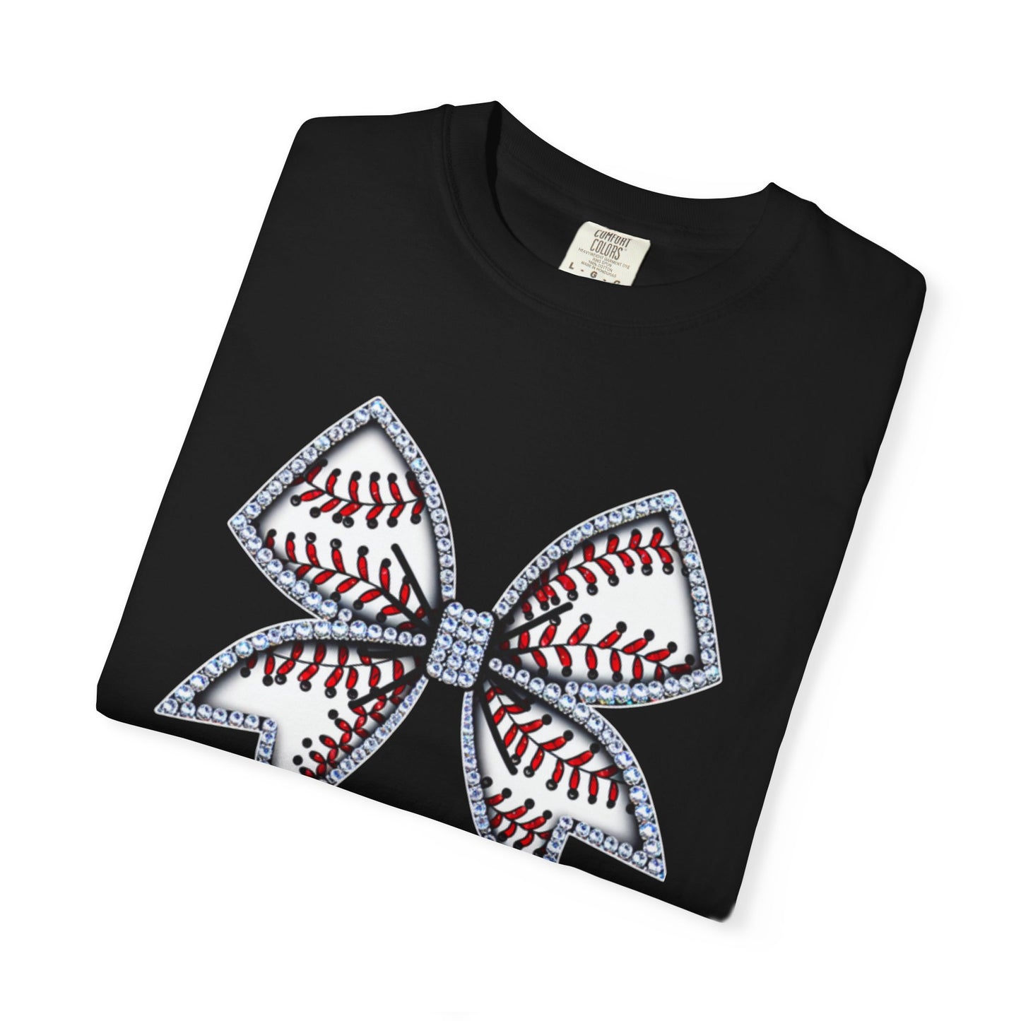 Rhinestone Baseball Bow Comfort Colors T-Shirt