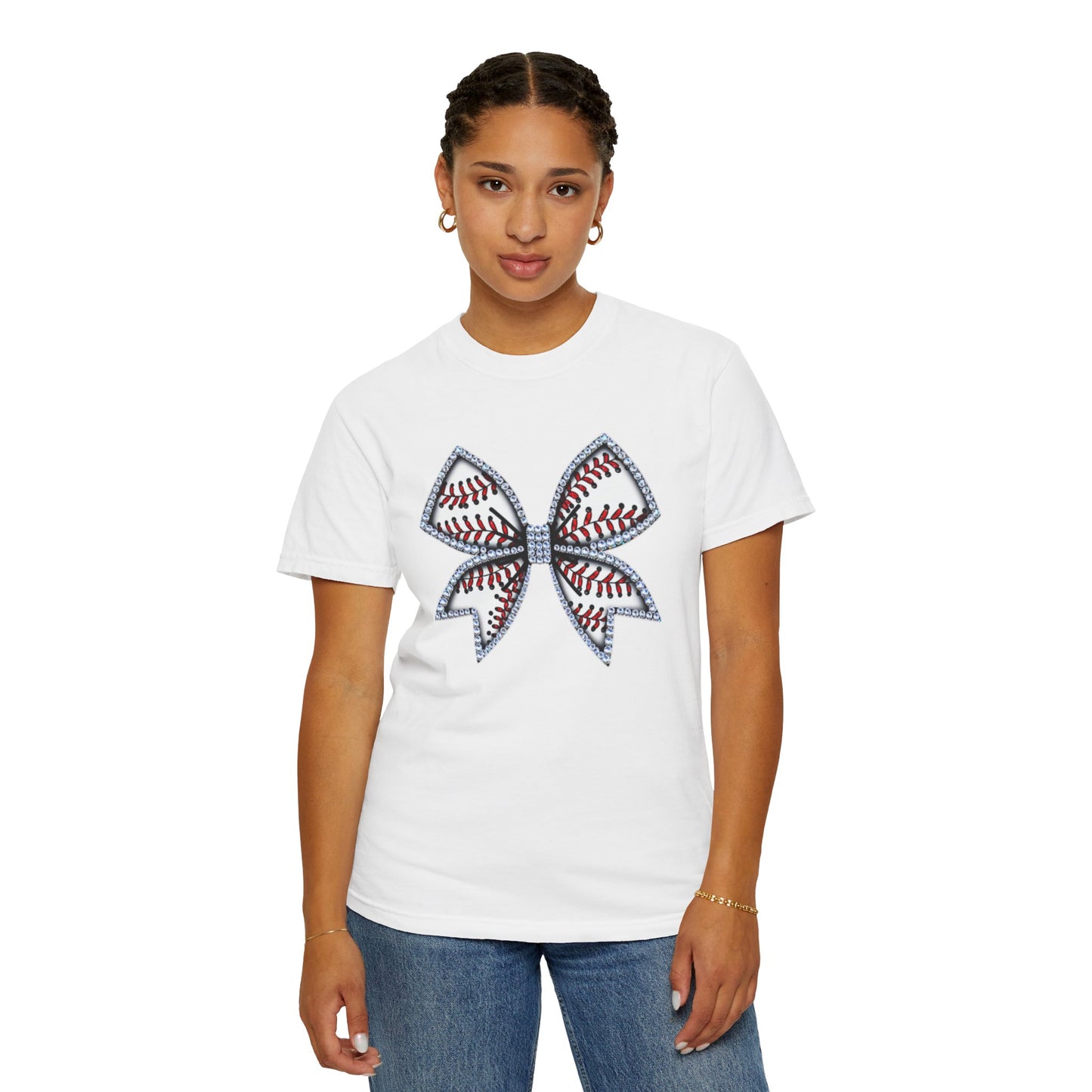 Rhinestone Baseball Bow Comfort Colors T-Shirt