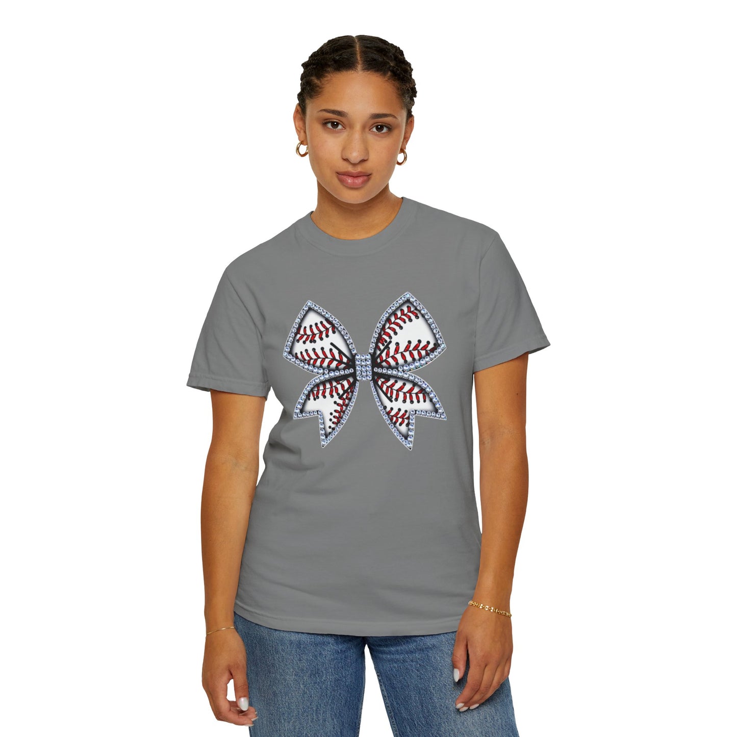 Rhinestone Baseball Bow Comfort Colors T-Shirt
