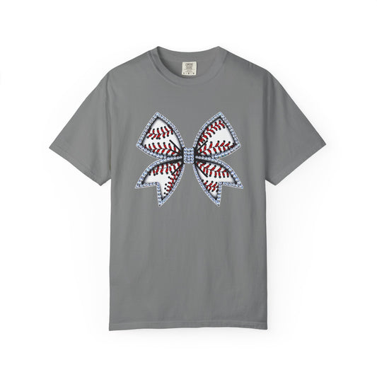 Rhinestone Baseball Bow Comfort Colors T-Shirt