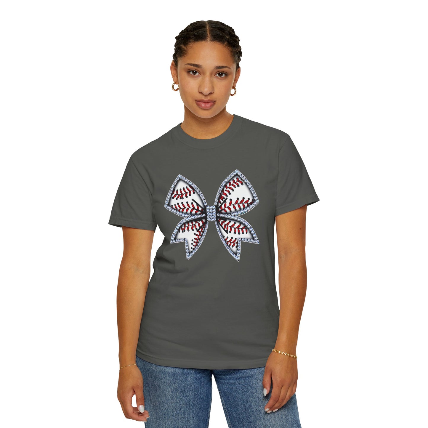 Rhinestone Baseball Bow Comfort Colors T-Shirt