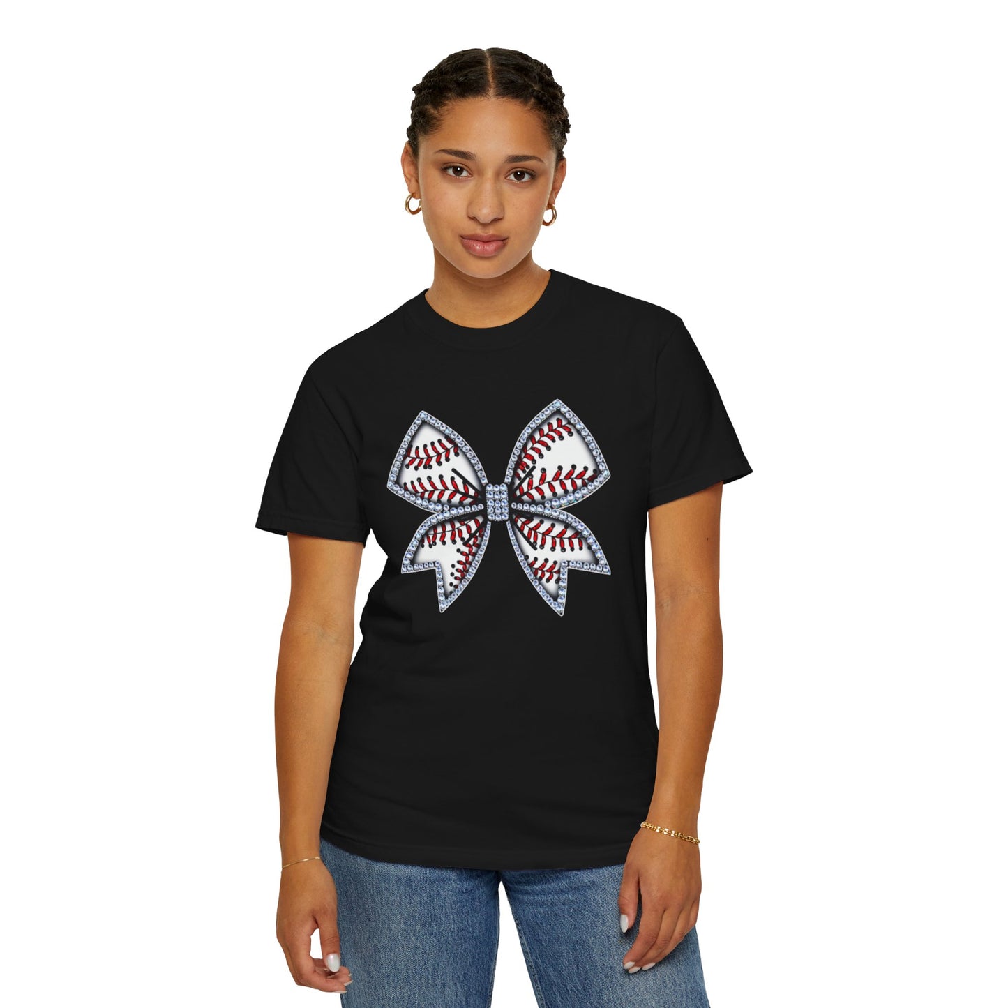 Rhinestone Baseball Bow Comfort Colors T-Shirt