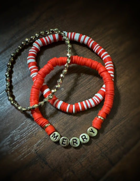 Merry Red Beaded Bracelet Set